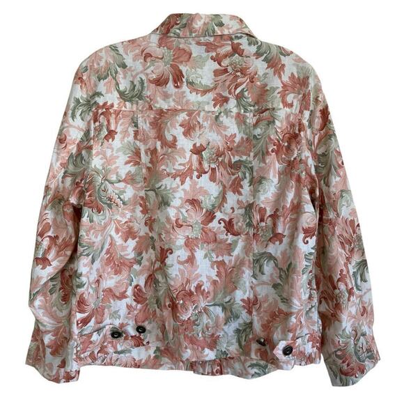 Saint Tropez West Vintage 90s Tapestry Print Trucker Jacket 100% Linen Sz L/XL - Picture 7 of 16